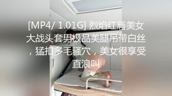 [MP4/ 1.01G] 烈焰红唇美女大战头套男极品美腿吊带白丝，猛扣多毛骚穴，美女很享受直浪叫